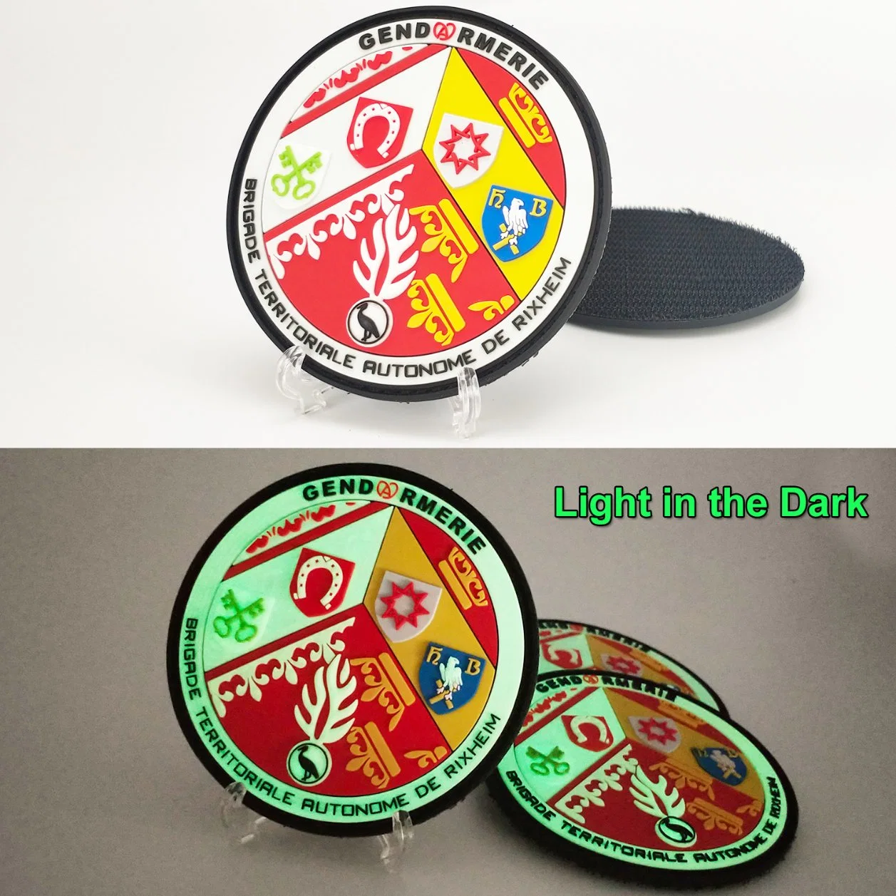 Factory Custom Soft PVC Garment Accessory Clothing Label Tactical Gear Gend Rmerie Uniform Patches Velcro Glow in The Dark