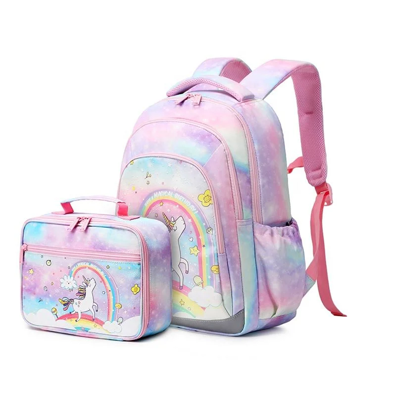 Unicorn Children Trolley Backpack School Bag and Lunch Bag Set with Wheels for Kids