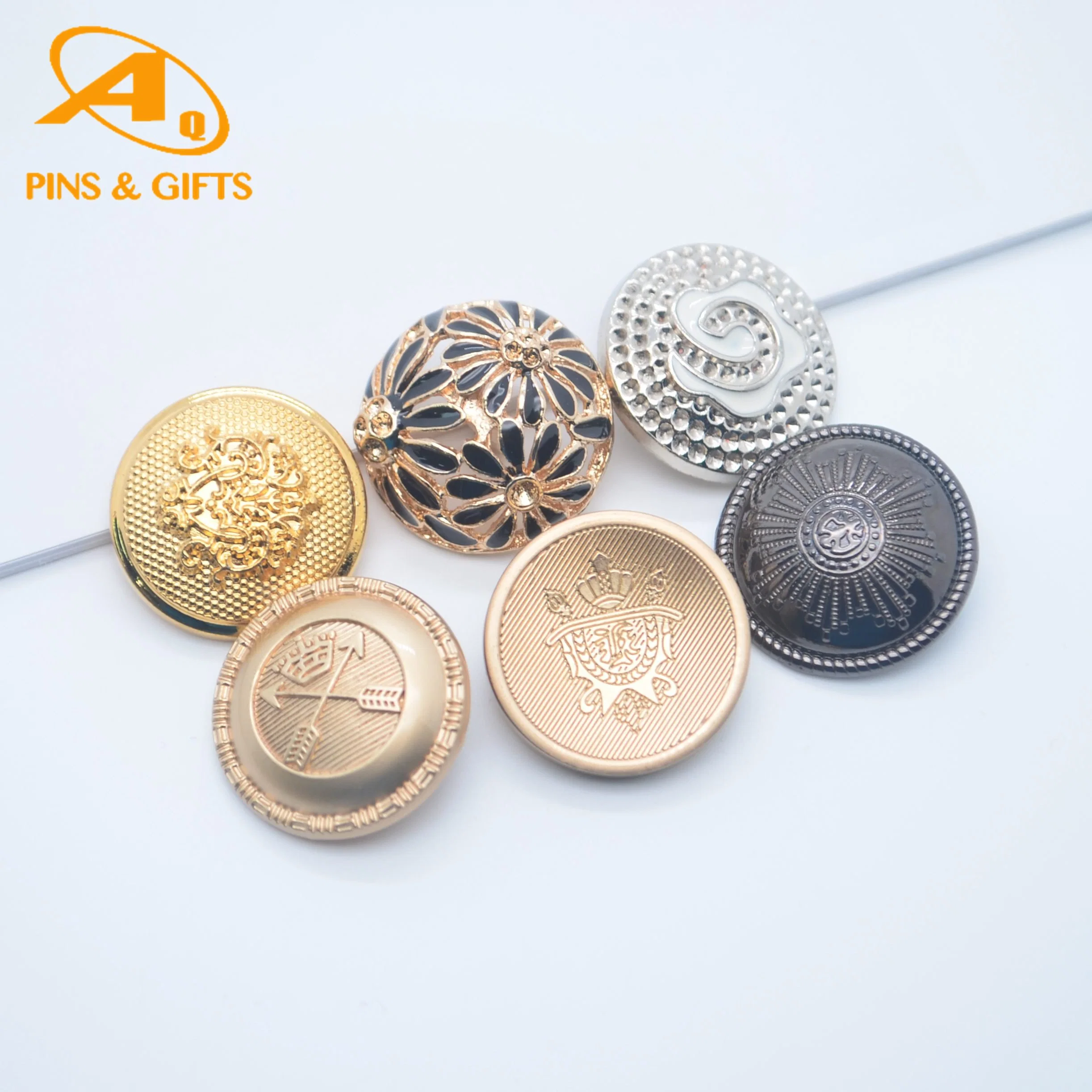 Made in China OEM Customized Logo Gold Embossed Dome Durable Navy Metal Sewing Shank Button for Clothes