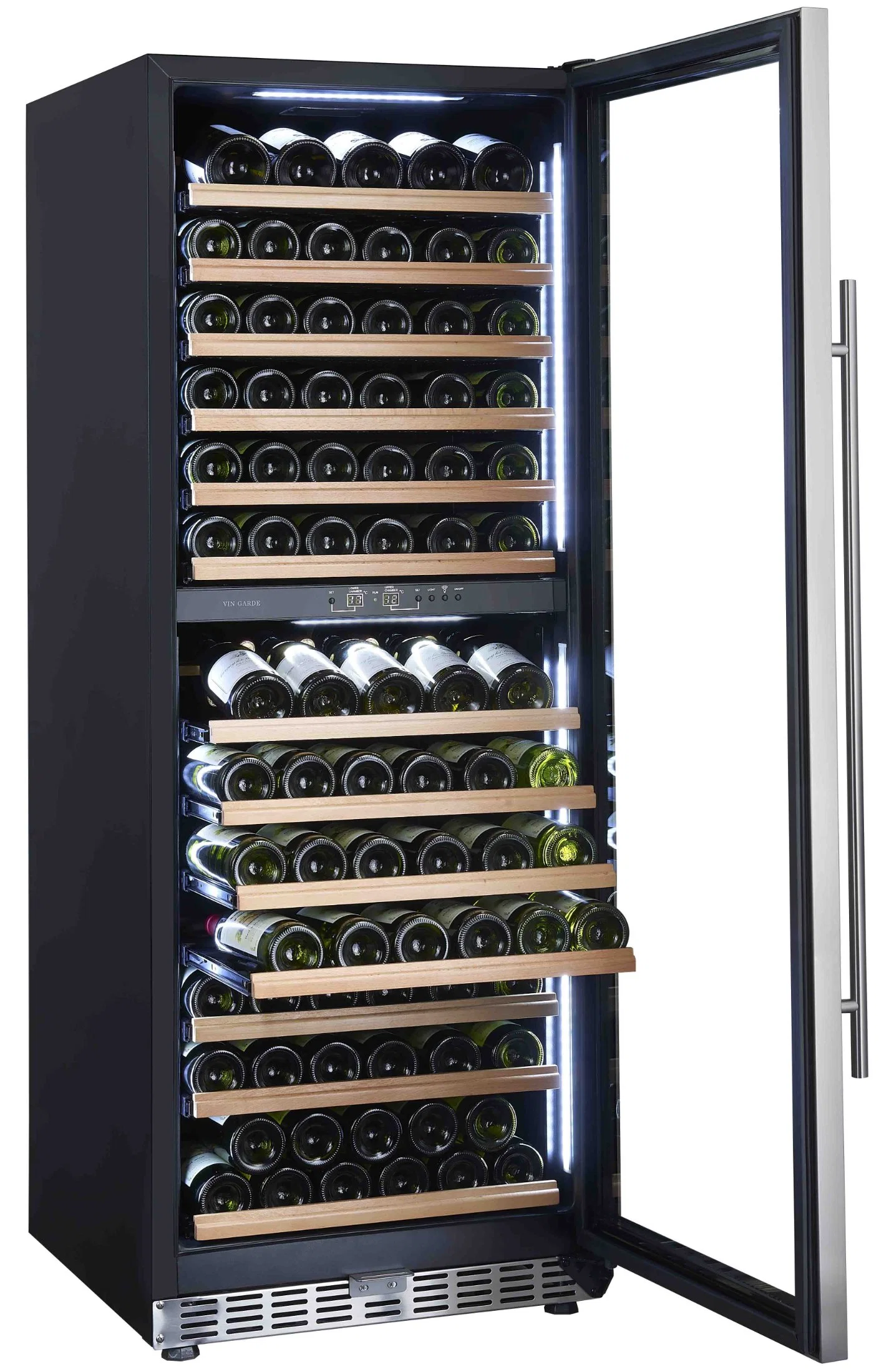 138 Bottle Dual Zone Freestanding Wine Cellar with White Side LED Light