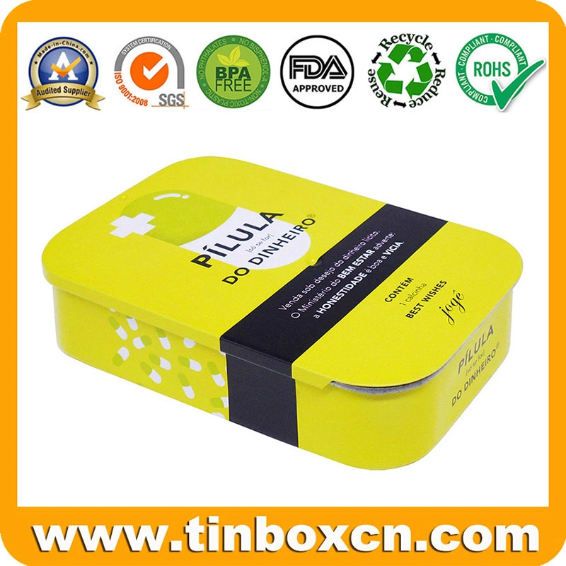 Medicine Candy Sweet Mint Pills Sliding Tin Box with Metal Slider Lid