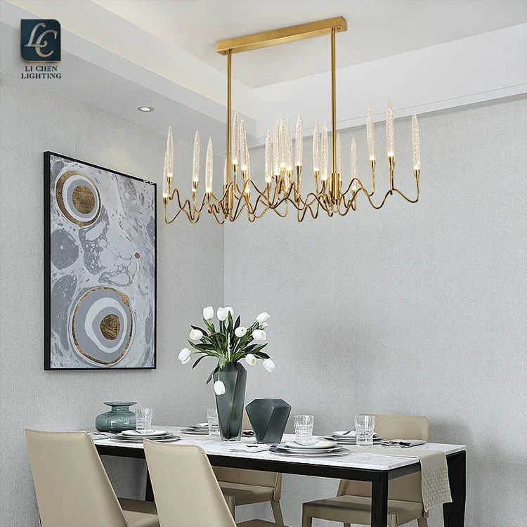 Interior Decoration Lighting for Dinning Room Golden Iron Frame Crystal LED Chandelier