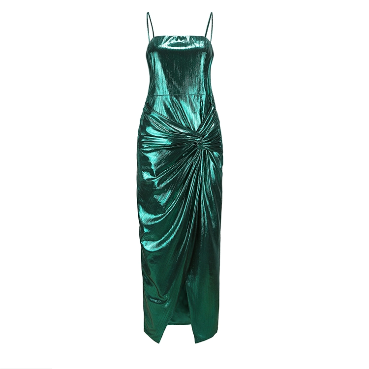 Mujer Verde brillante V cuello camisola parte delantera Slit vestido de noche