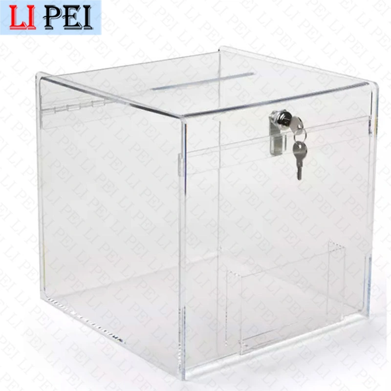 Boîte de collecte de dons transparente en acrylique avec support au sol pour collecte de bulletins de vote de bienfaisance en gros avec serrure et clé