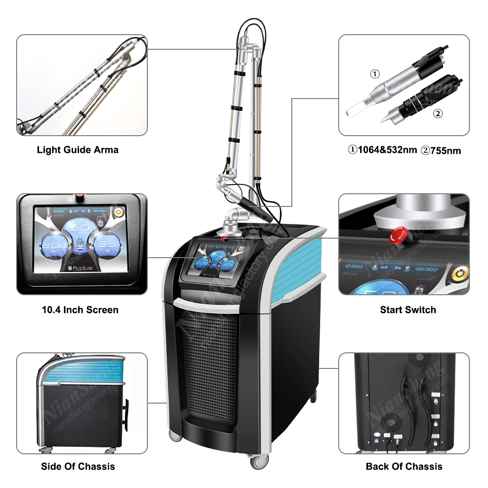 Q Switched ND YAG Laser Picoways Removal Machine Picosureing Tattoo Peeling Picosecond Carbon Pigmentation1064nm 532nm Instrument