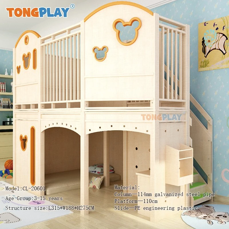 Kids Indoor 2-Story Play Fort Bed Loft Clover Wooden Indoor Playground Furniture