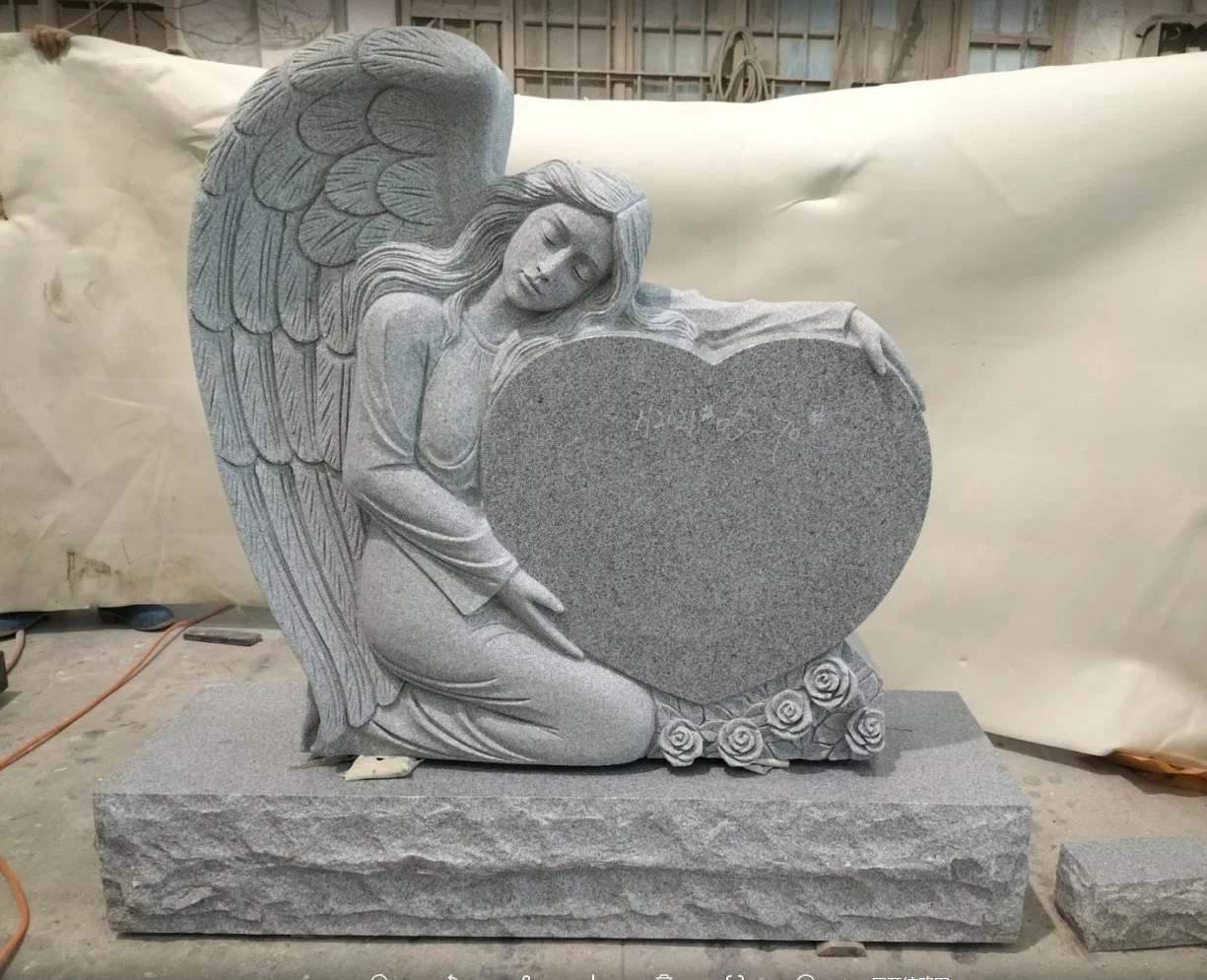 Tombstone Grey/Black Granite Heart Shape with / Without Angel