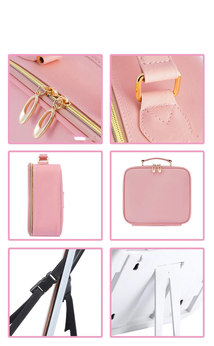2023 LED Makeup Bag with Mirror for Women with Compartments Large Capacity Waterproof PU Leather Travel Cosmetic Case