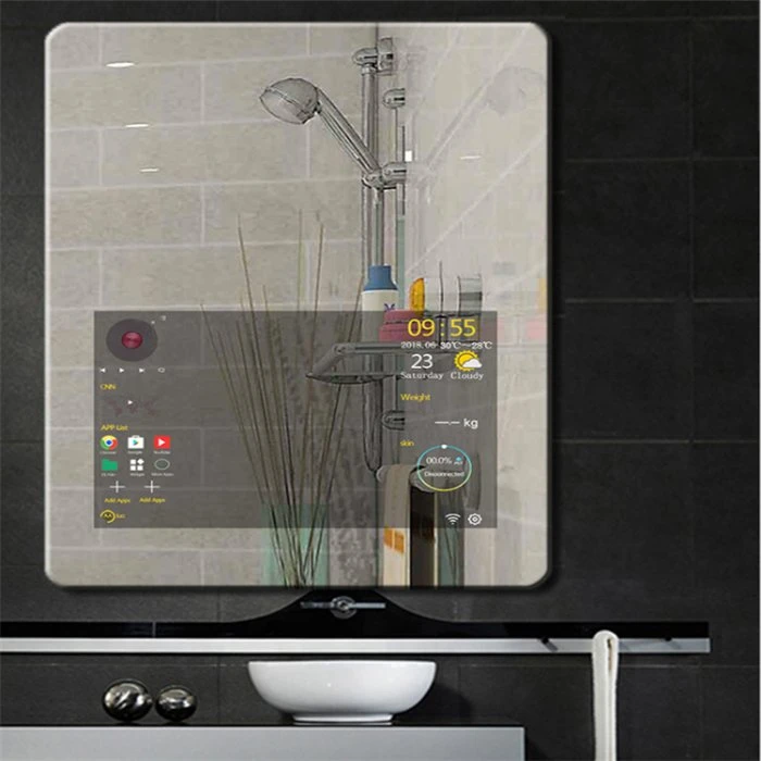 Espejo interactivo Smart de 19 pulgadas el cuarto de baño TV Mirror Magic Mirror inteligente con pantalla táctil de cristal de espejo para el Hotel Casa inteligente