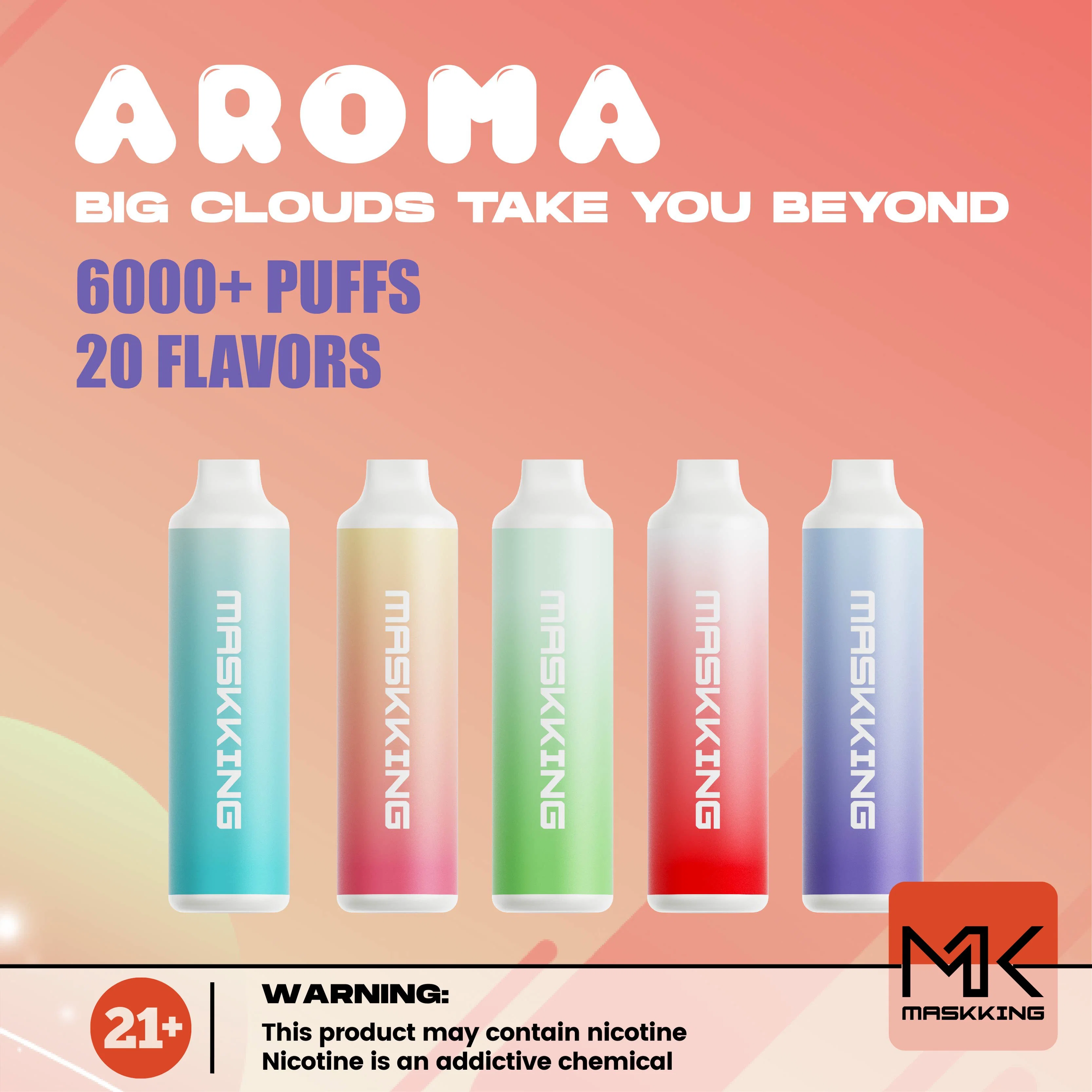 Maskking 2023 más reciente al por mayor vaporizador a medida Aroma 6000 Puffs desechables Vaporizador OEM vaporizador