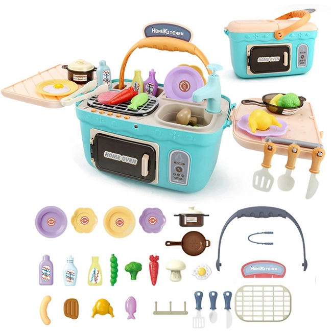 Pretendre jouer Happy Kitchen Cooking Set avec des accessoires riches Panier pique-nique multifonctionnel charmant Pretend Kitchen Playset Jouet de cuisine en plastique Ensemble de cuisine jouet de cuisine.