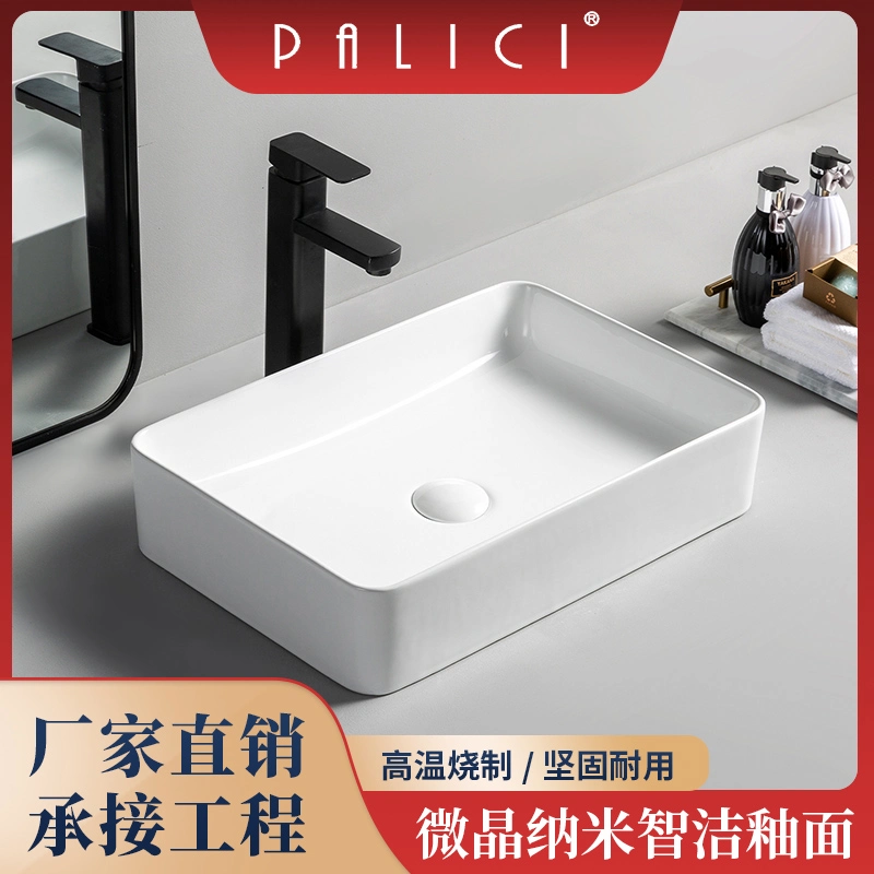 Modern Ceramic Bathroom Sink Sanitary Ware Rectangle Counter Top Wash Basin