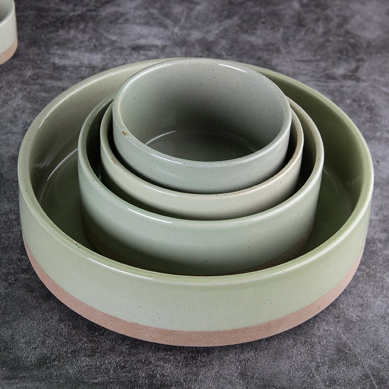 Popular Design Home Goods Korean Style Matte Green Speckle Glaze Full Christmas Ceramic Dinner Set for Gift