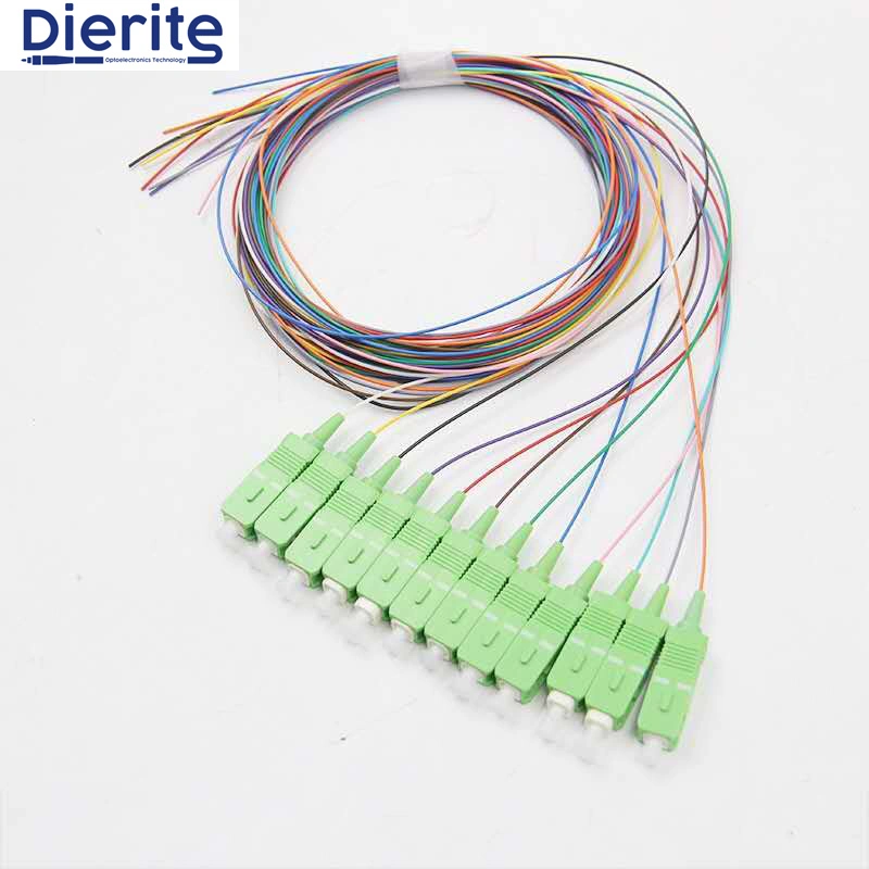 Low Insertion Loss Sc APC Upc 12 Core Fiber Optic Unjacketed Color-Coded Jumper Pigtail for ATM, Sonet and Wdm