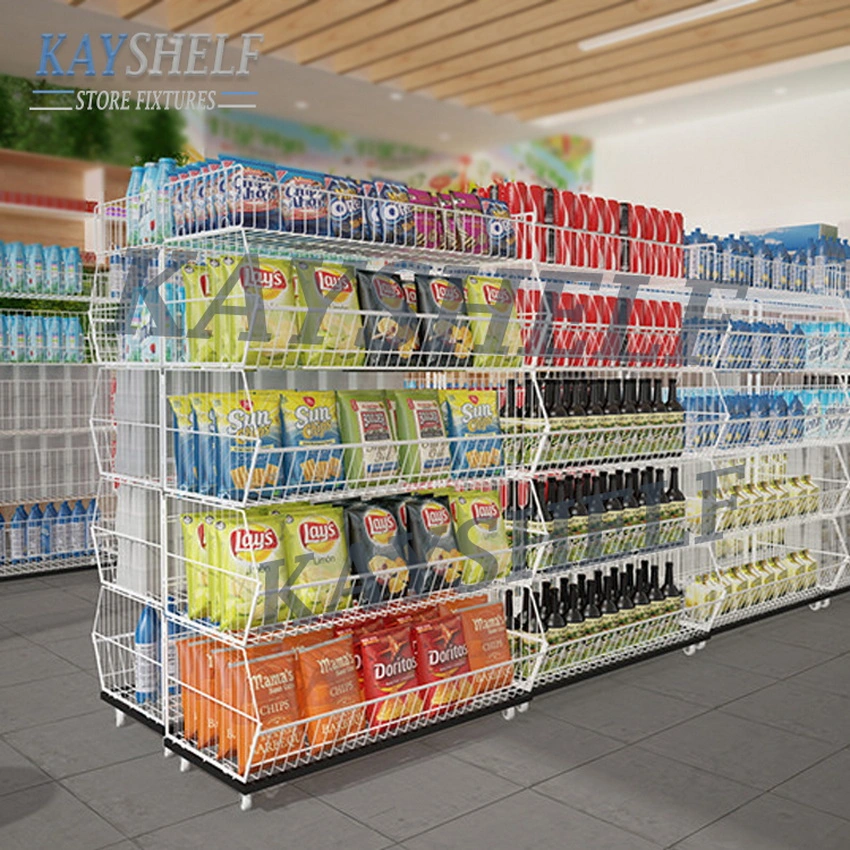 Supermarket Stacking Metal Wire Display Basket Stand Dump Bin Rack