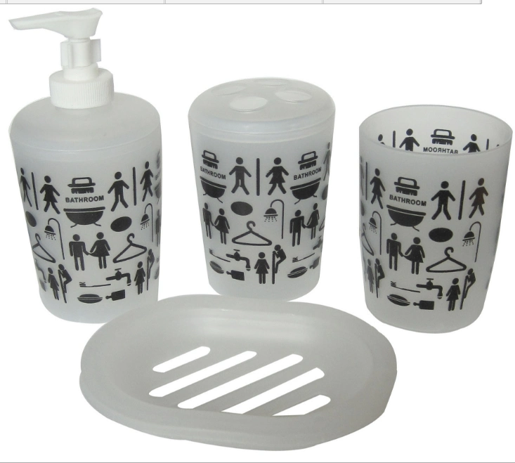 Plastic Bathroom Set 4 Pieces Plastic Bathroom Accessories /Toothbrush Holder/ Rinse Cup/Soap Dish/Hand Sanitizer Bottle