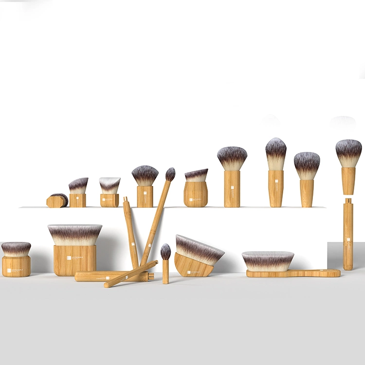 Customized Black Color Refillable Bamboo Makeup Foundation Brushes Private Label Makeup Brushes