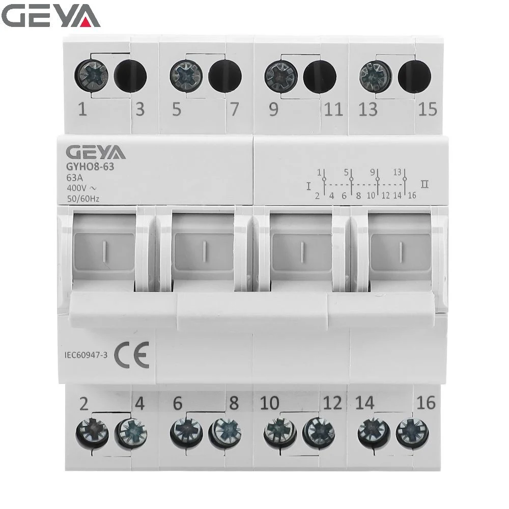 Interruptor de transferencia manual de potencia dual modular Geya 63A 230/400VAC DIN Instalación de rieles