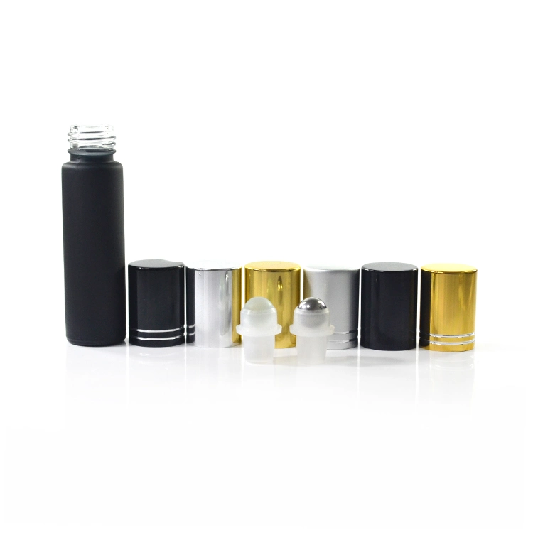 4ml 6ml 8ml 10ml Frosted Matte Black Perfume Essential Oil Glass Roll on Bottle with Aluminum Cap and Roller Ball