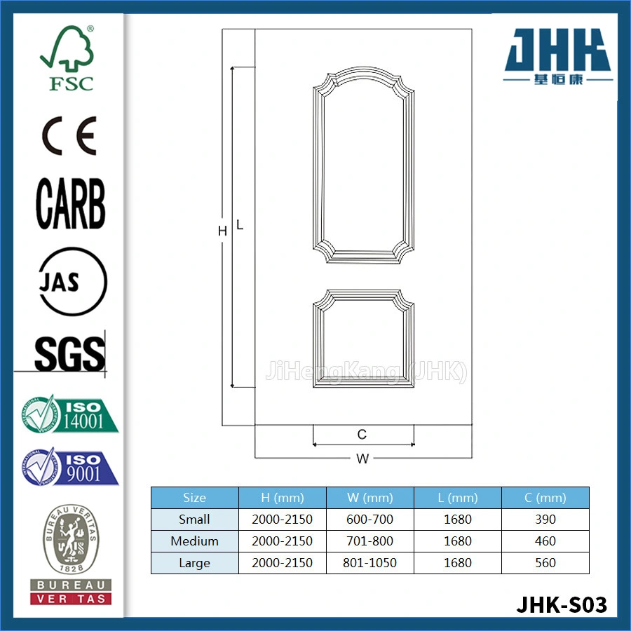 Jhk-S03 Inicio HDF Brich Natural moldeado de la piel de la puerta de chapa de madera