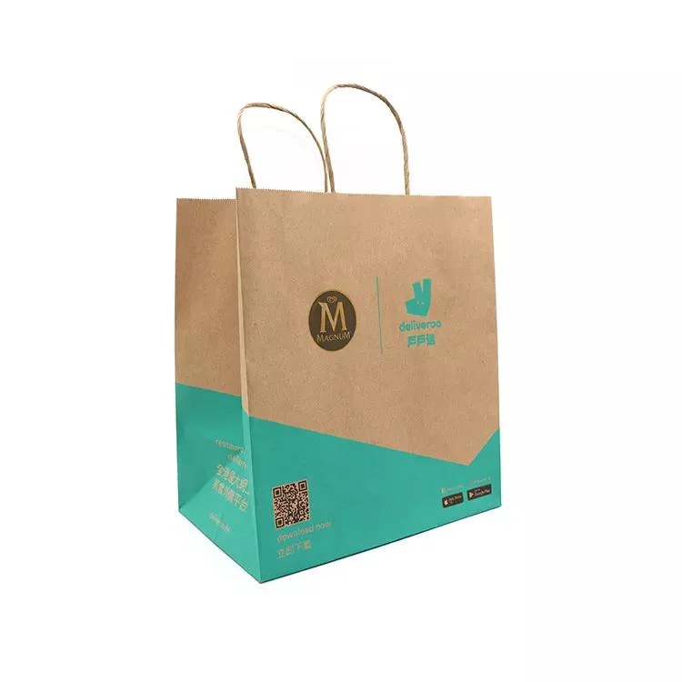 China Logo Printed Paper Promotional Recyclable Apparel Shoe Kraft Paper Packing Packaging Bag Manufacturer Supplier