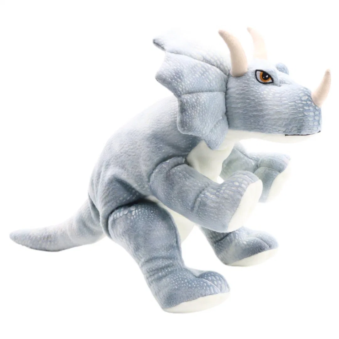 Camisola macia para criança com peluche Dinos Doll Toys Puppet em Cinzento Atacado Animal realisado Dragon cute Dinosaur Triceratops no período Jurássico 25 cm Pupinhos da mão