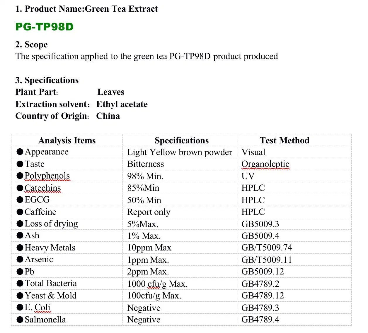 Factory Supply Green Tea Powder 90% 95% 98% EGCG Polyphenols Catechins Green Tea Extract