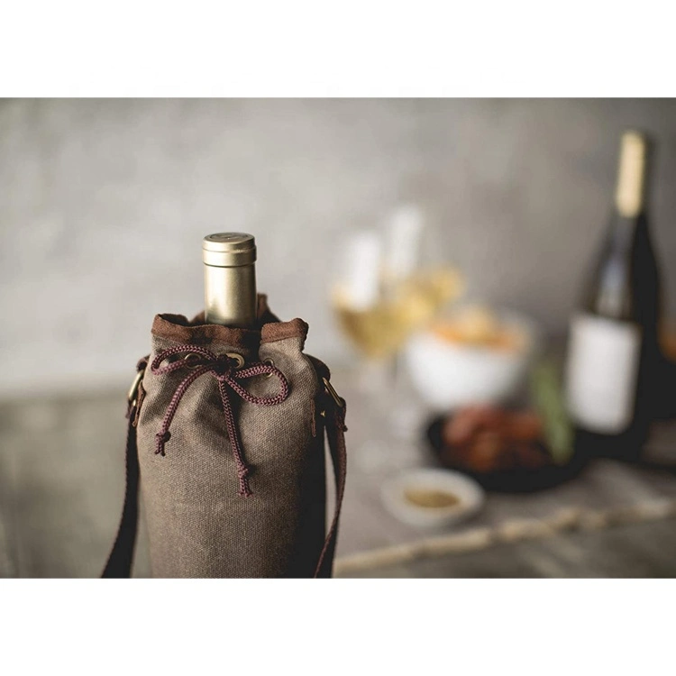Stilvolle Hochwertige Custom Cooler Gewachste Baumwolle Leinwand Wein Tote Geschenkbeutel mit Kordelzug (RS-DND231)