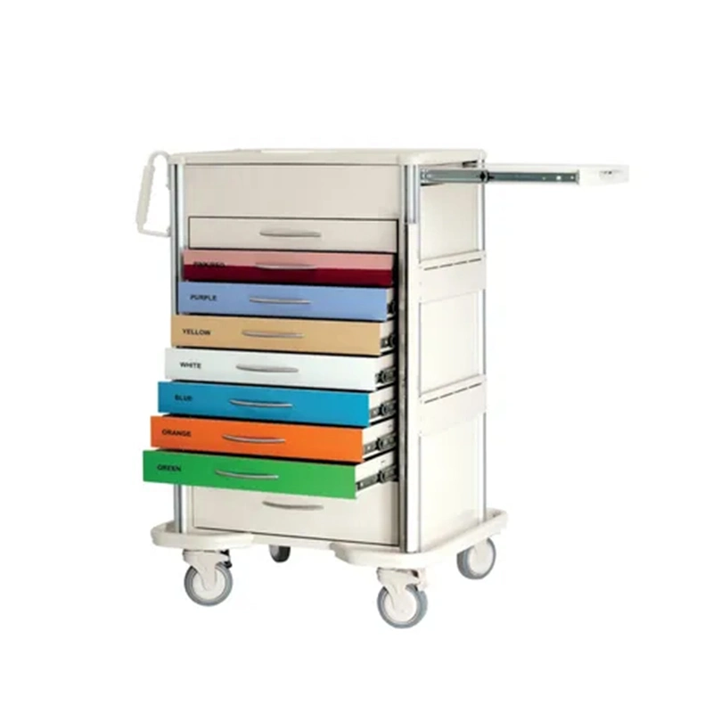 Plastic Rolling Lockable Workstation Medical Supplies ABS Series Emergency Trolley Surgical Cleaning Trolley Medical Cart with Drawers Cabinets