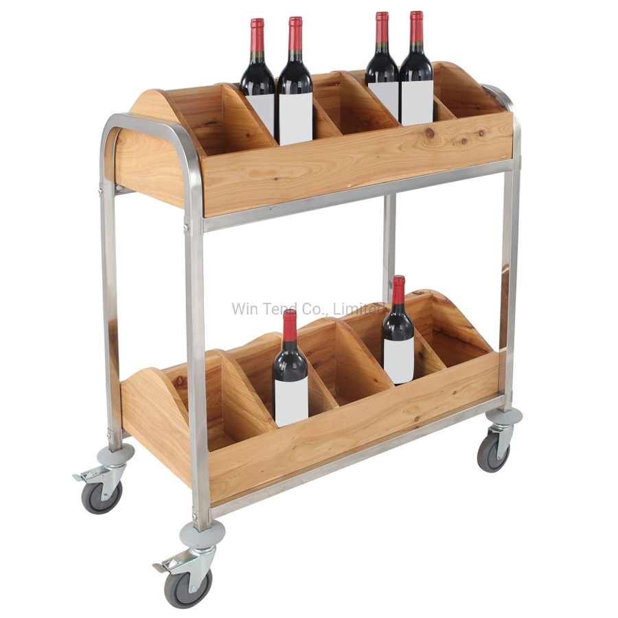 Separated Style Wooden Wine Storage Rack Cart with 2-Tiers