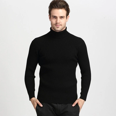 Fashion Winter High Neck Long Sleeves Jacquard Knitwear Pullovers Men Sweater