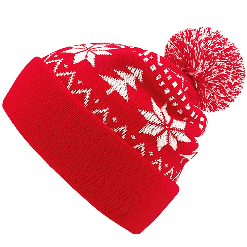 Dephens China Supplier Custom 2023 Women Children New Sweater Winter Beanie Festival Christmas LED Knitted Hat POM POM Christmas Hats Made in China