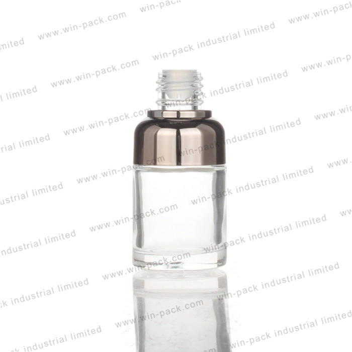 Winpack Luxury Shiny Silver Purple Fancy Glass Dropper Cosmetic Bottles 30ml Special Shape Clear Wholesale/Supplier Glass Dropper Bottle with Big Head Rubber