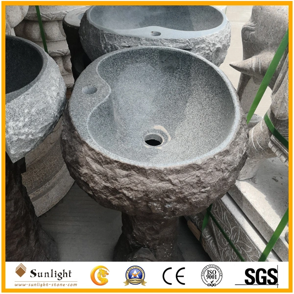 Natural Outdoor Granite Stone Round Garden Wash Basin Pedestal Sinks