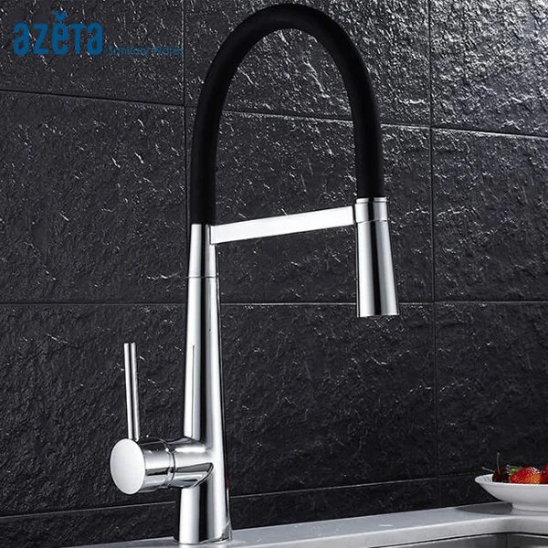 Torneira Cozinha Single Handle Hot Cold Water Copper Rubber Neck Pull out Brass Kitchen Sink Faucet with Pull Down Spray