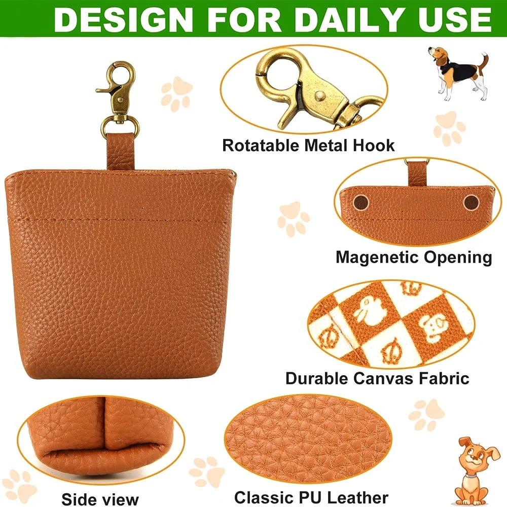 New Design Pet Products PU Leather Pet Training Bags out Walking Dog Food Bags Custom Logo Pet Training Bags Pet Carrier