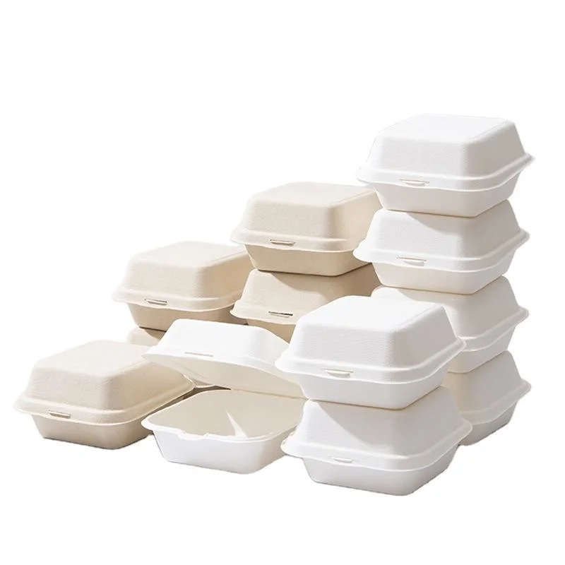 Biodegradable Container Food Takeaway Packaging Sugarcane Bagasse Pulp Paper Lunch Box