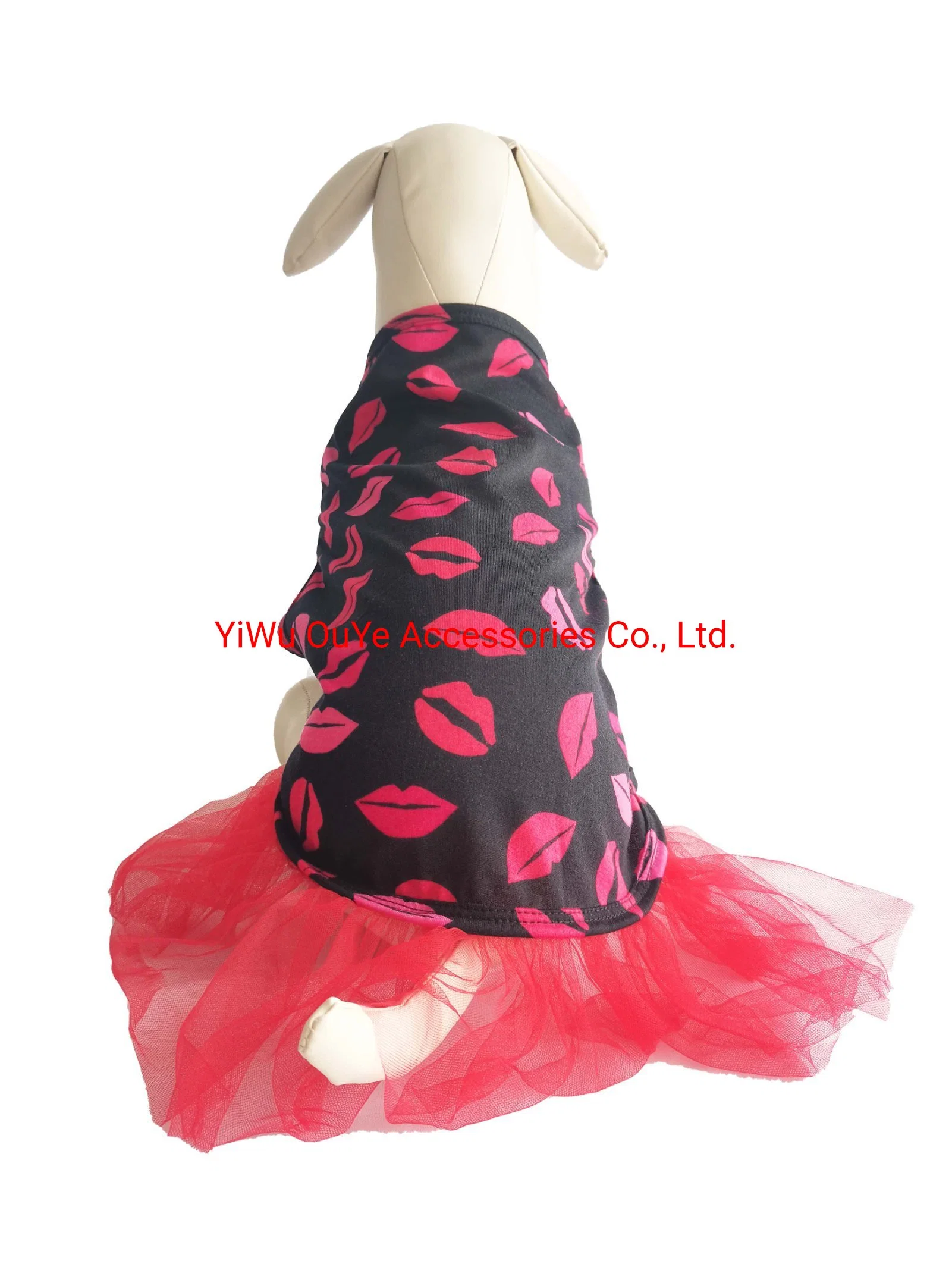 Fashion Valentine Kiss Dress Peplum Light-Weight Printing Dog Summer Vest Apparel Pet Clothes