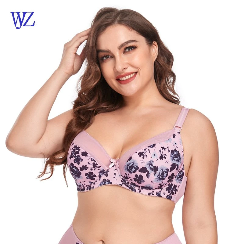 Women's Sexy Underwear Plus Size Bra with Printing Fabric for Ladies