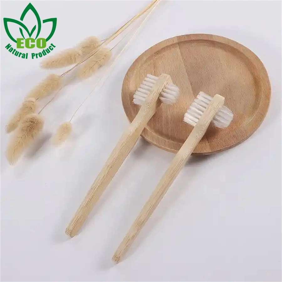 Natural Biodegradable Wooden Bamboo Two Sided Toothbrush Bamboo Denture Brush for False Teeth Cleaning