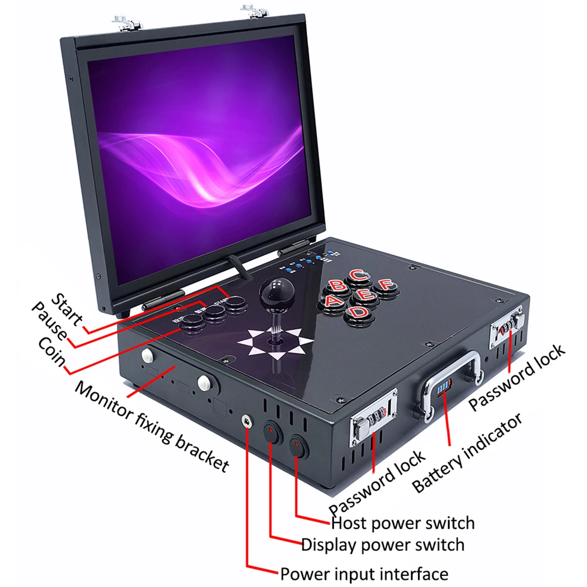 15inch Portable Pandora Game Console with 28000 Arcade Games Whole Suitcase Metal Case