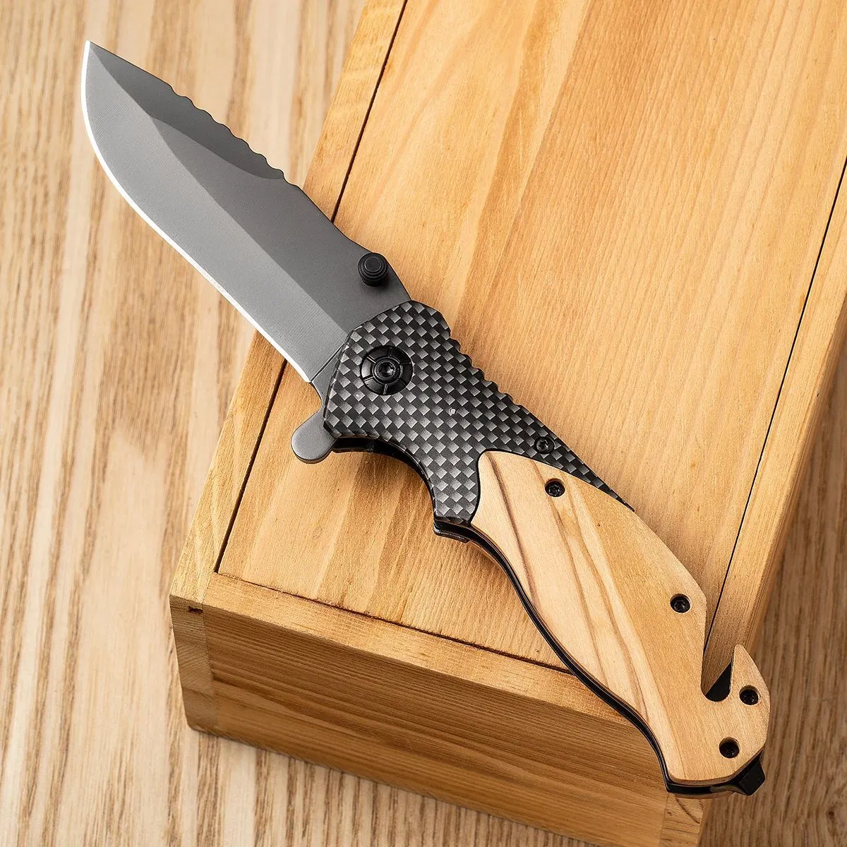 Pk-X50 Oliver Wooden Handle Camping Outdoor Rescue Folding Knife