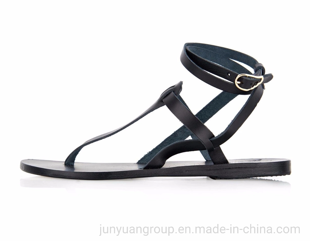China Manufacturer of Summer Fashion OEM Black Women Sandals PU Upper Black Women Flat Casual Shoes for Ladies Shoe