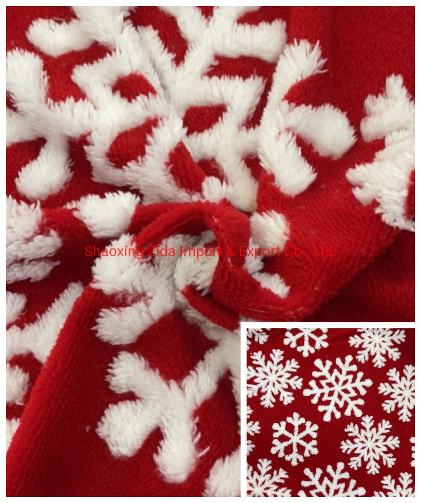 100% Polyester Shu Velveteen (cation) Fleece with Snow Flower Jacquard Fabric