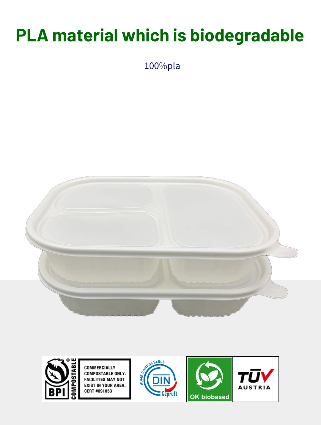 Recipientes desechables para comida Bandeja de comida rápida Caja de almuerzo biodegradable para Saque el contenedor de almidón de maíz