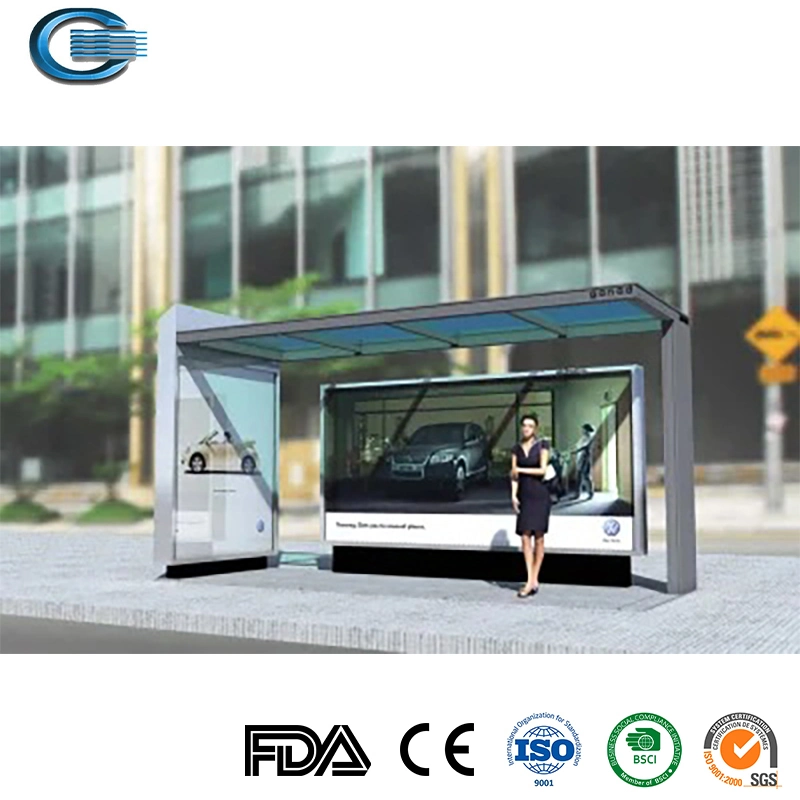 Huasheng Bus Stop Shelter China Bus Shelter Manufacturer High quality/High cost performance Advertising Stainless Steel Prefab Equipment Bench Bus Stop Shelter