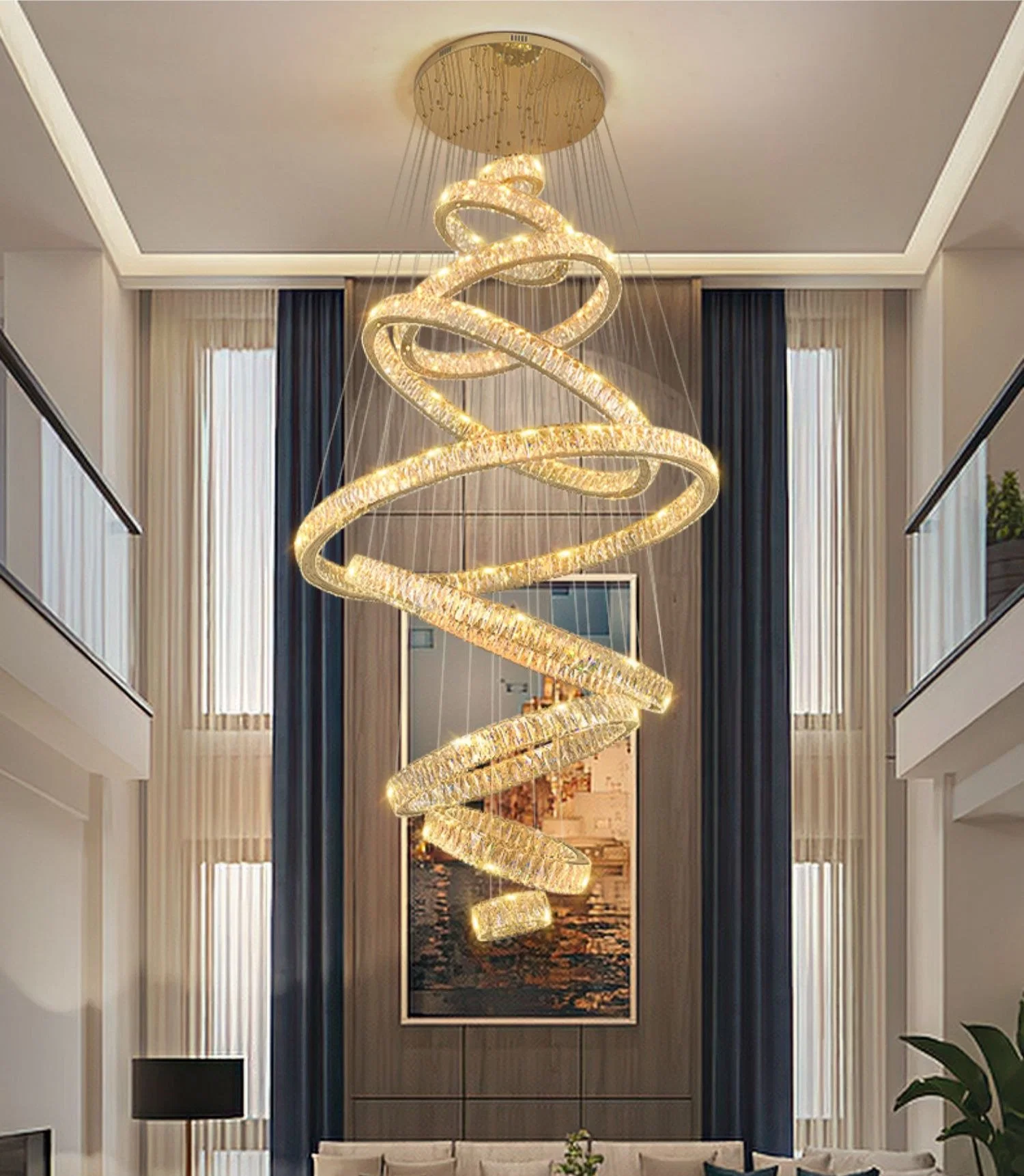 Living Room Chandelier Light with Crystal European Postmodern Gold Ring Pendant Light