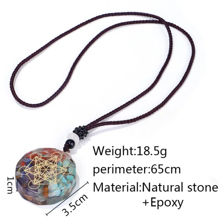 7 Chakra Crystal Crushed Stone Necklace Ogan Energy Resin Pendant Om Yoga Necklace