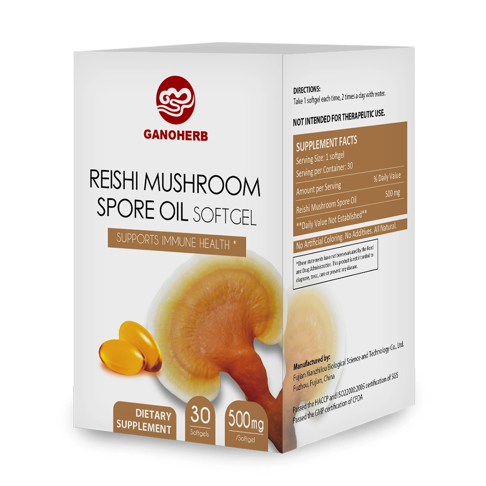 100% Organic Ganoderma Reishi Mushroom Lingzhi Spore Extract Oil Softgel