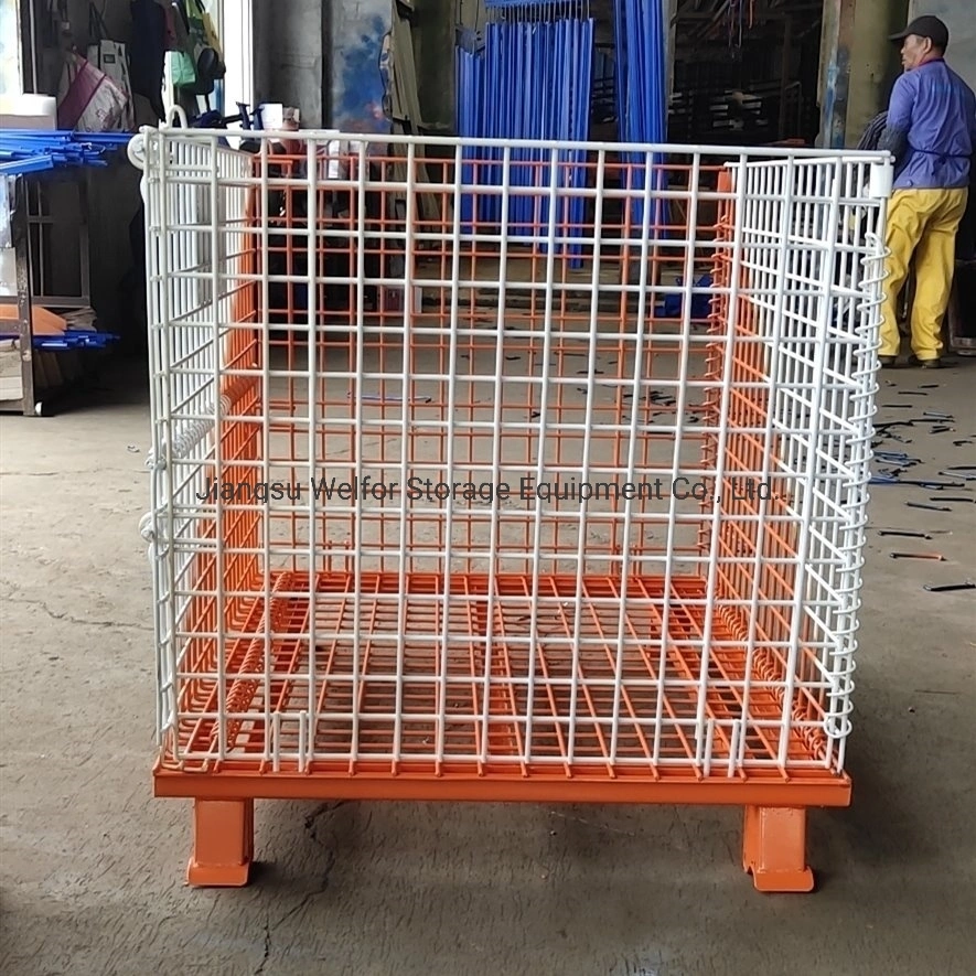 Colorful Steel Collapsible Wire Mesh Pallet Box for Warehouse Storage